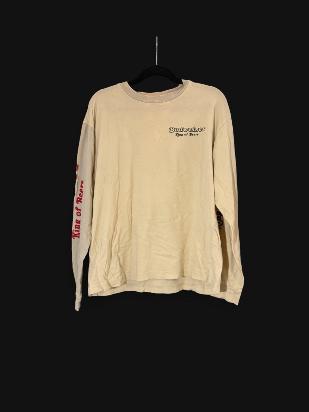 Budweiser Cream Long Sleeve Shirt with Red Sleeve Text